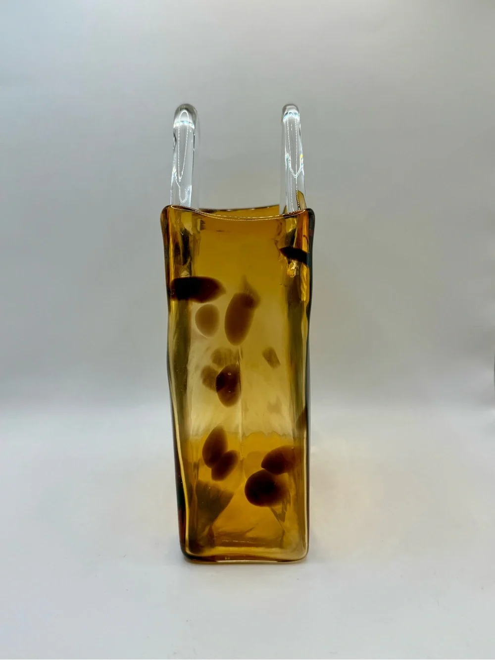 Design Society Amber Tortoiseshell Art Glass Purse Vase Handbag Sculpture 8.5”